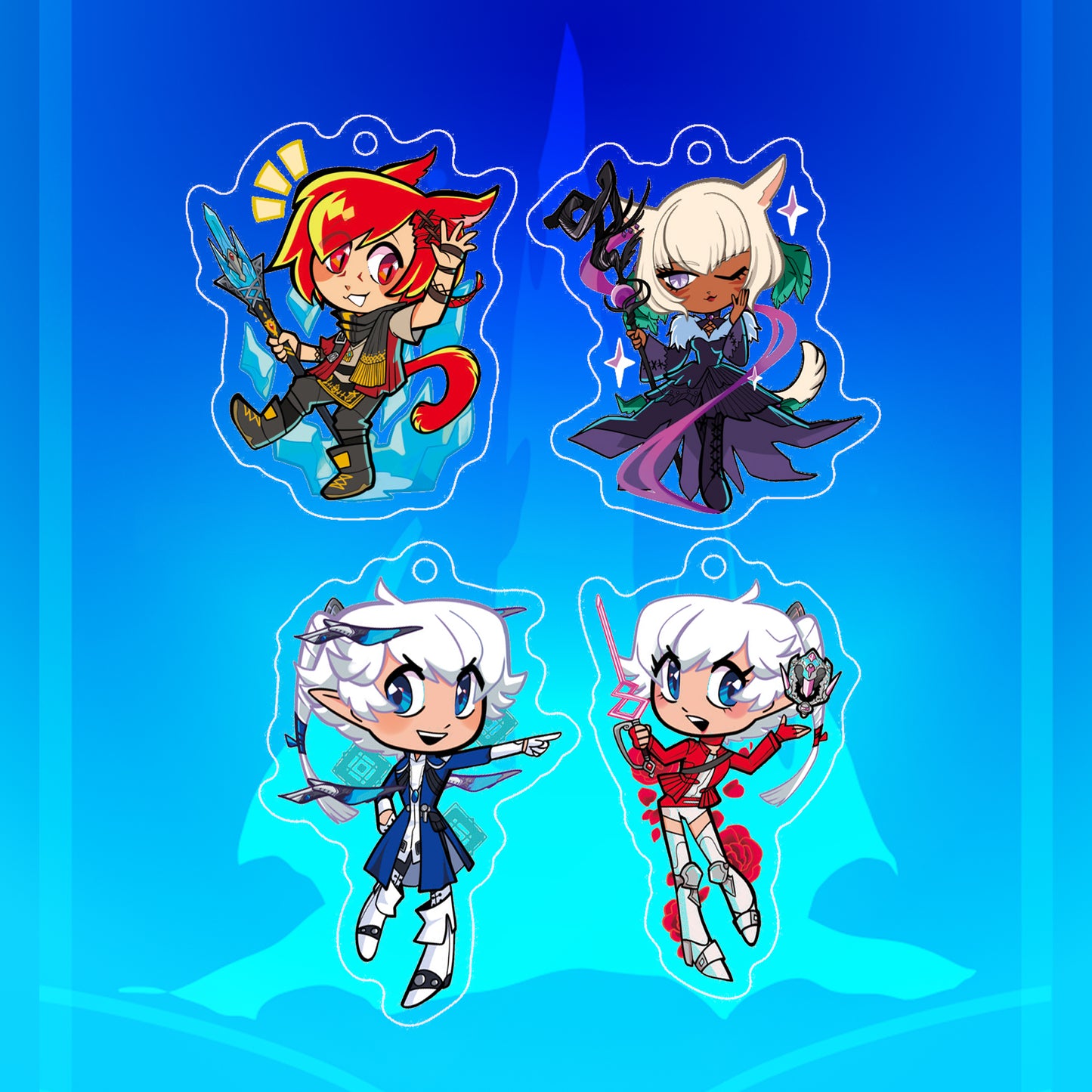 FFXIV Miqos and Twins ☆ Holographic Acrylic Charms